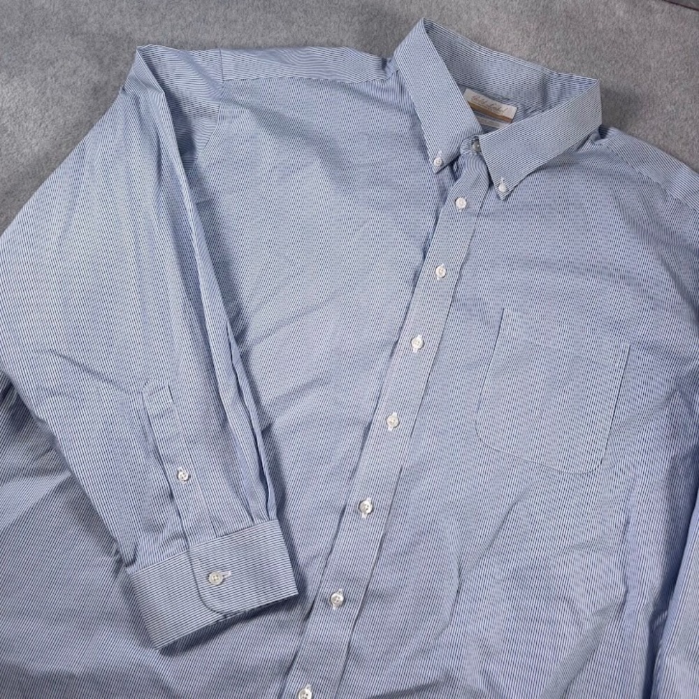 Roundtree & Yorke Gold Label Shirt Mens 20 37 Tall Blue Stripe Non-Iron Pinpoint